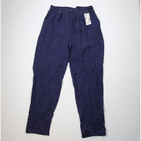 Deadstock Vintage 90s Streetwear Mens 38x37 Relaxed Fit Silk Pants Navy Blue - Picture 1 of 13